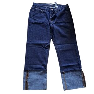 Vintage DKNY So Low Lita Dark Blue Denim Straight Legged High Cuff Jeans Size 10